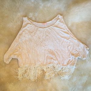 Cream fringe crop top